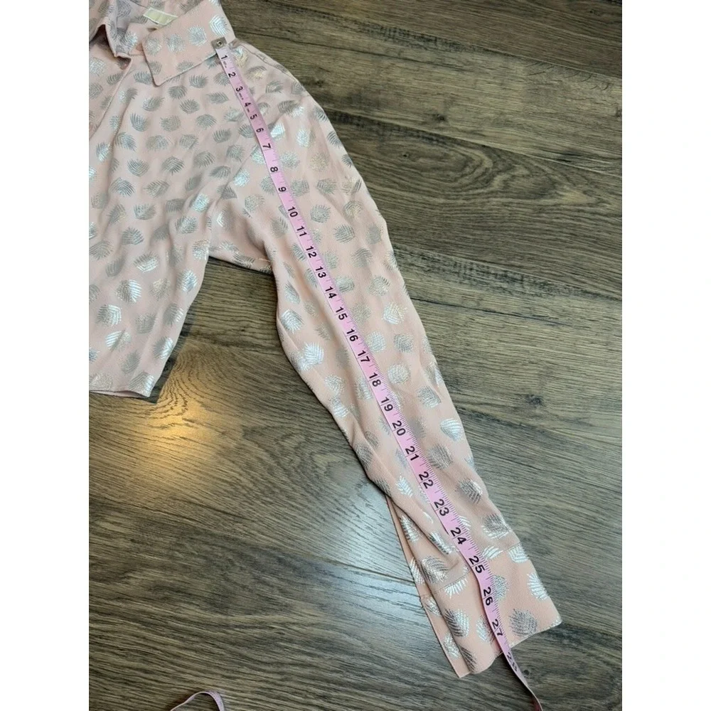 EUC Michael Kors Women's Pink Floral Print Cuff Sleeve Button-Up Top TIE Size XS